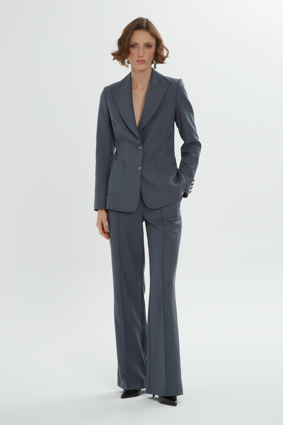 Grey Suit with Front-Button Closure