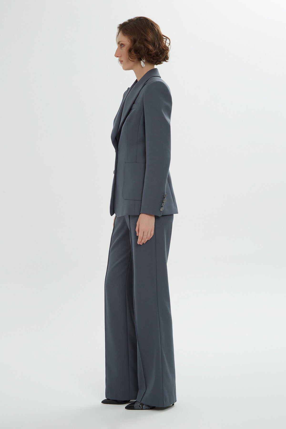 Grey Suit with Front-Button Closure