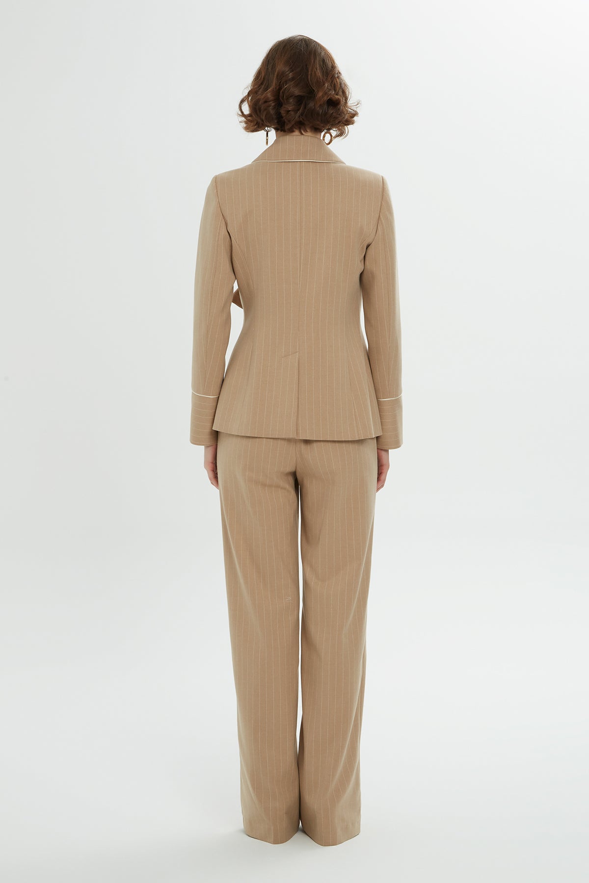 Brown Lace-Up Detail Striped Co-Ord Set