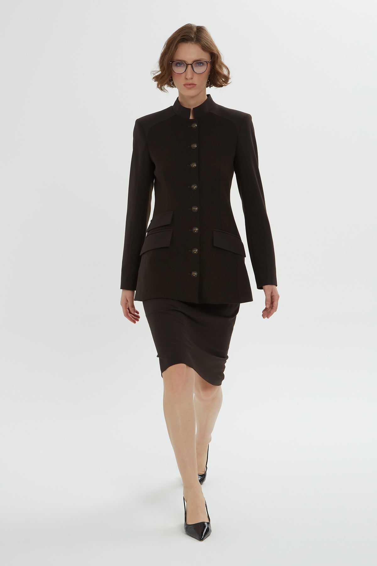 Brown Jacket Pencil Skirt Set