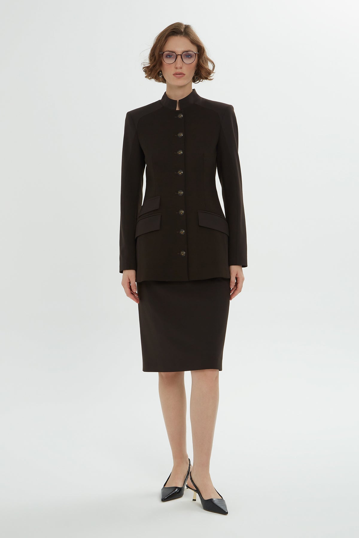Brown Jacket Pencil Skirt Set