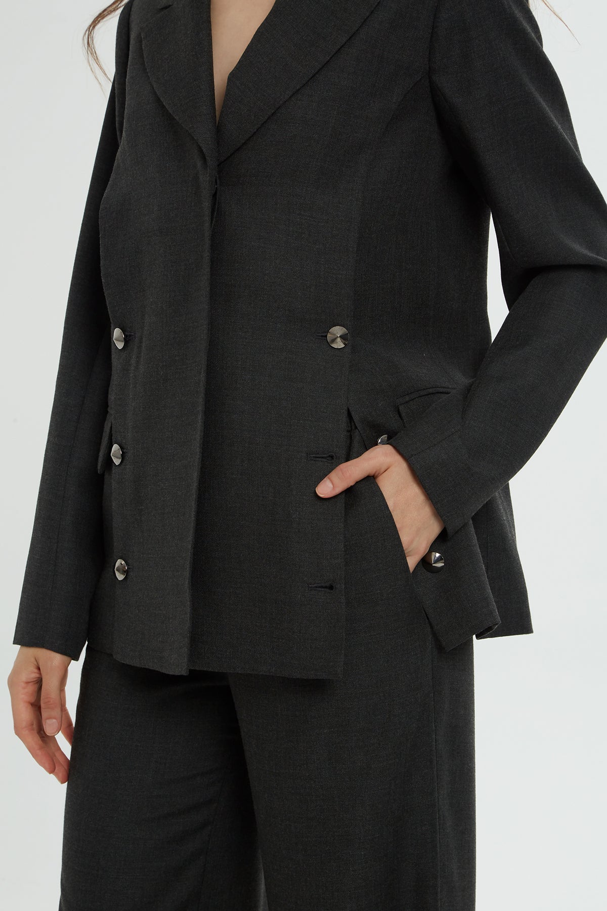 Grey Buttoned-Pocket Co-Ord Set