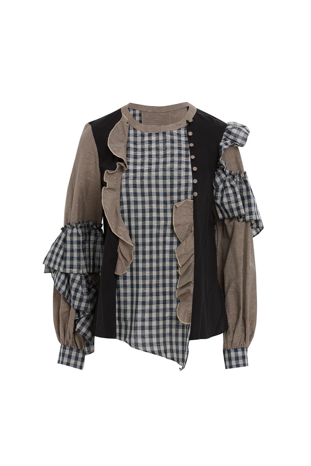 Black Ruffled Checkered Asymmetric Blouse