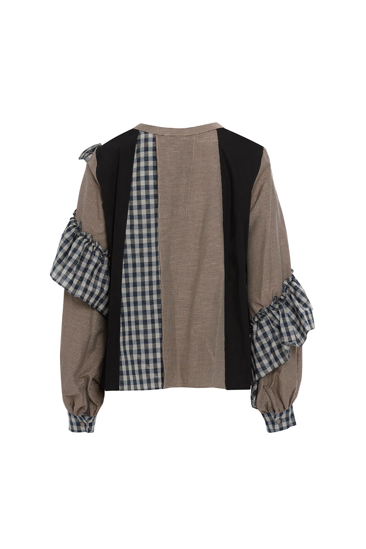 Black Ruffled Checkered Asymmetric Blouse