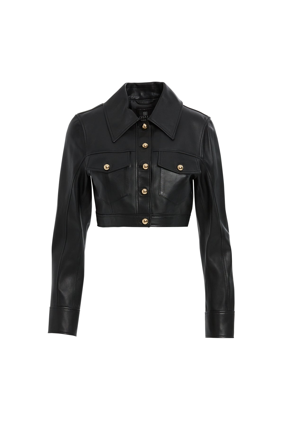 Button Detail Short Leather Jacket