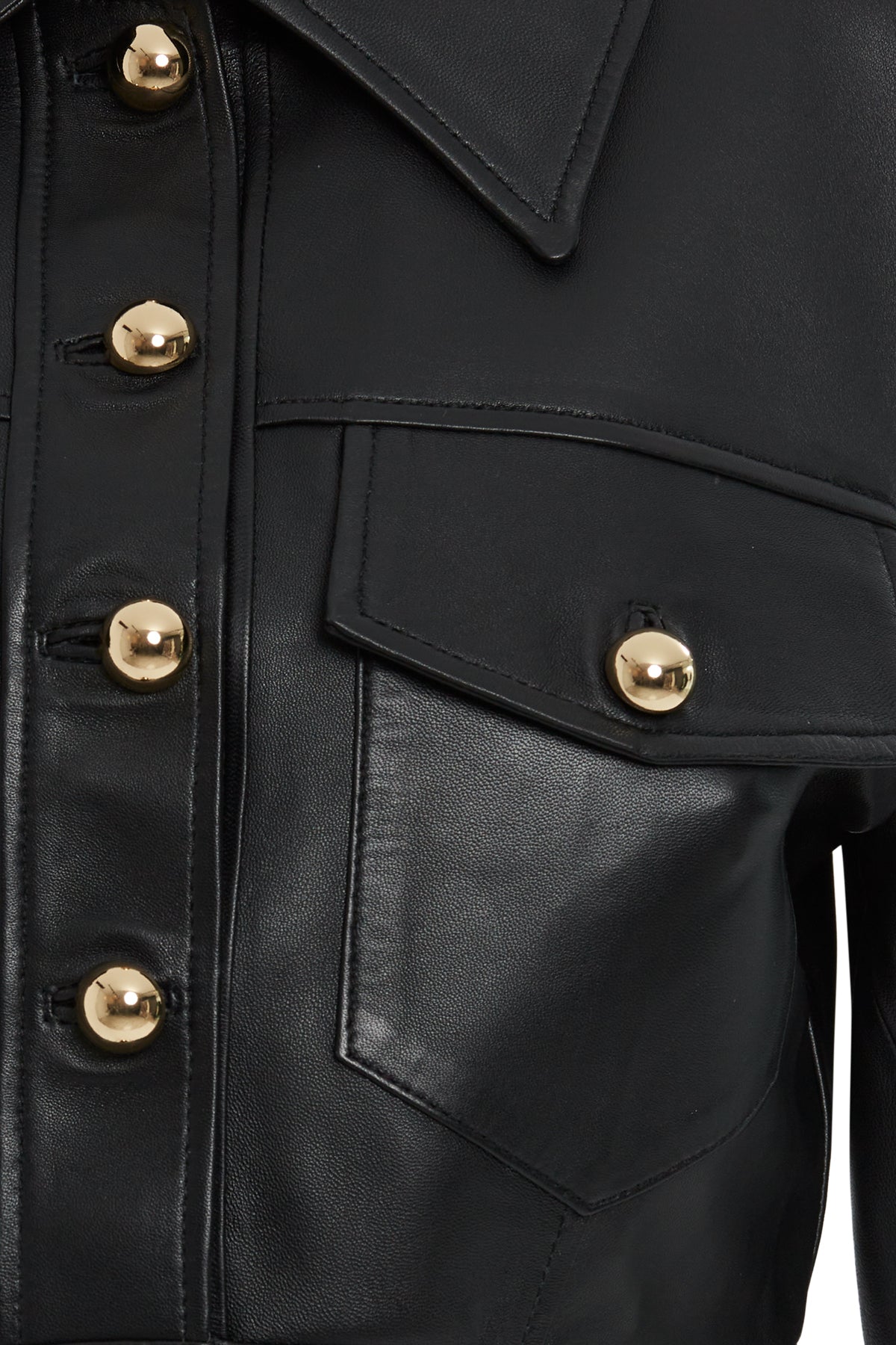 Button Detail Short Leather Jacket