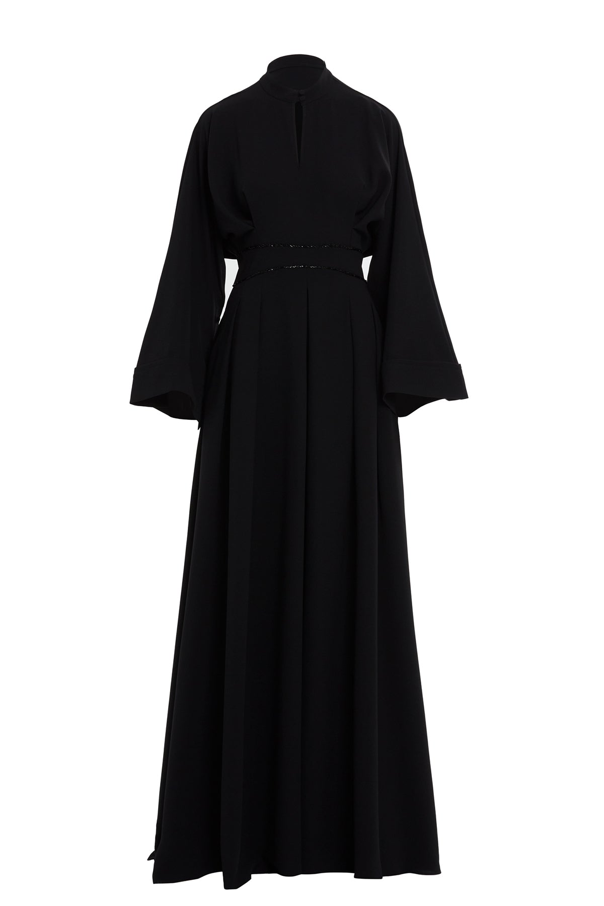 Black Belted Long-Sleeve Maxi Dress