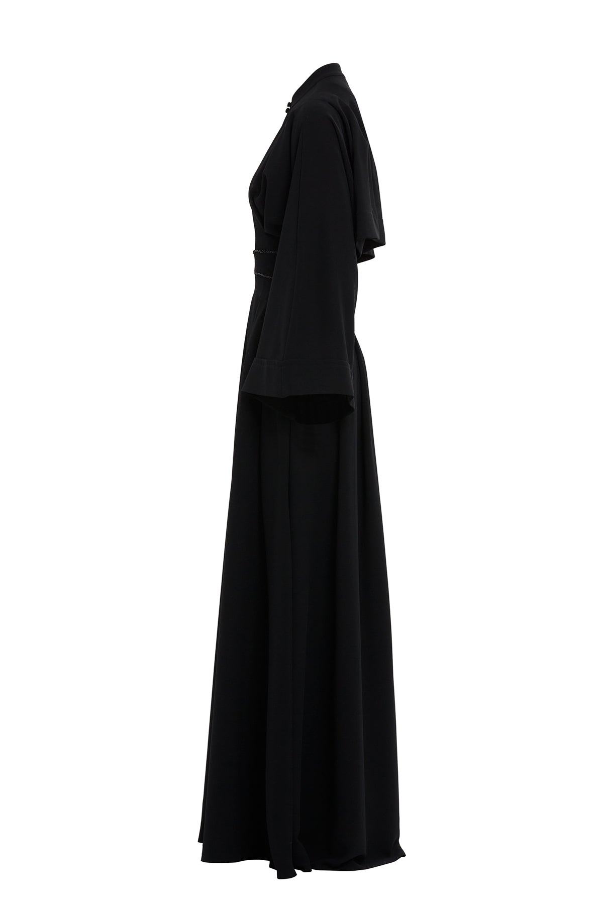 Black Belted Long-Sleeve Maxi Dress
