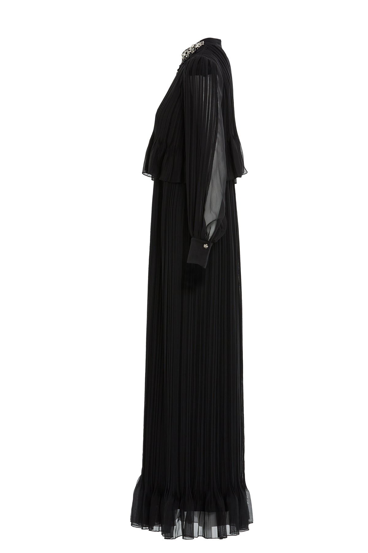 Black Embroidered-Collar Maxi Dress