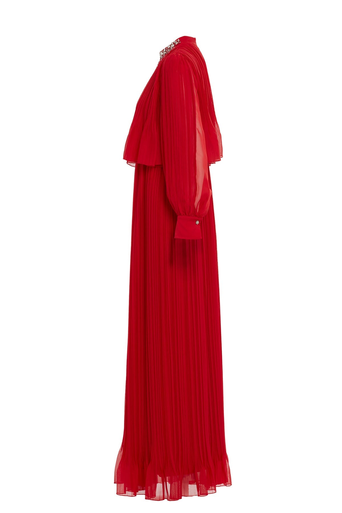 Embroide Collar Pleated Maxi Dress