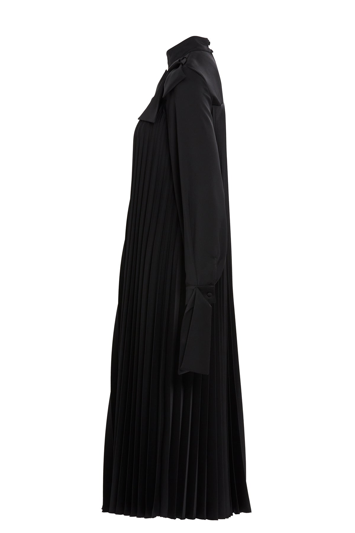 Black Bow-Detail Pleated Midi Dress