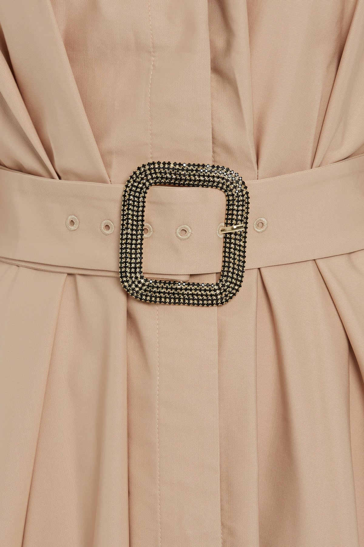 Beige Belted Long-Sleeve Maxi Dress