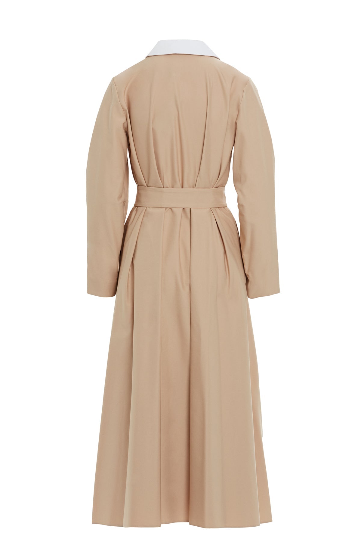 Beige Belted Long-Sleeve Maxi Dress