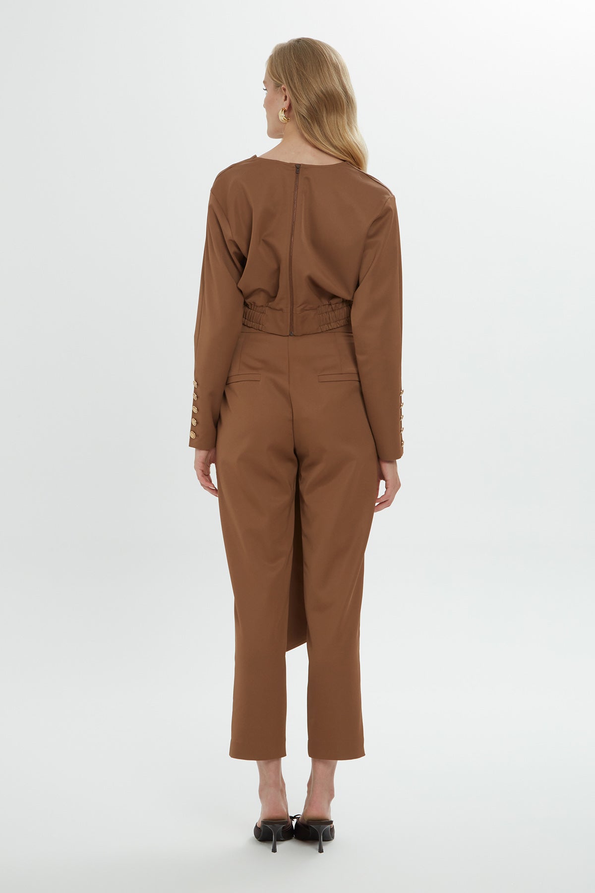 Brown High-Waisted Asymmetric Trousers