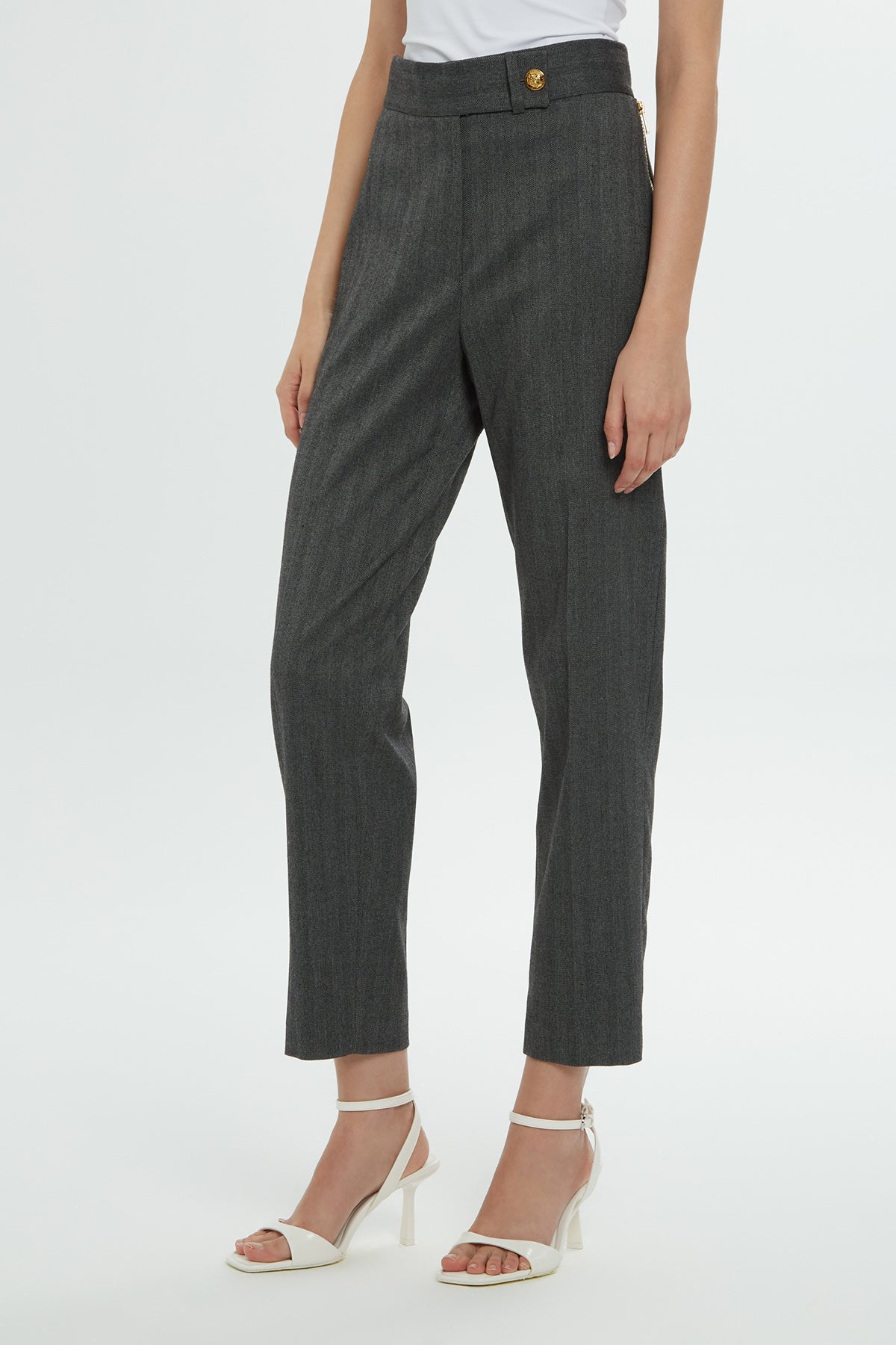 Grey Elasticated Waist Wide-Leg Trousers