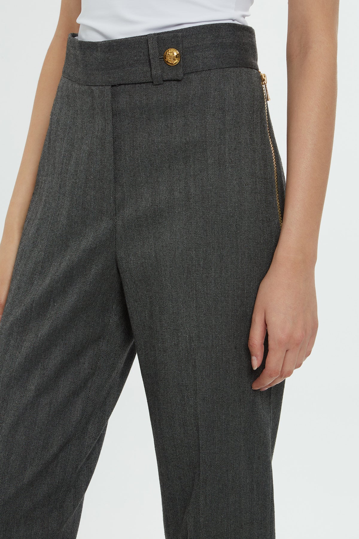 Grey Elasticated Waist Wide-Leg Trousers