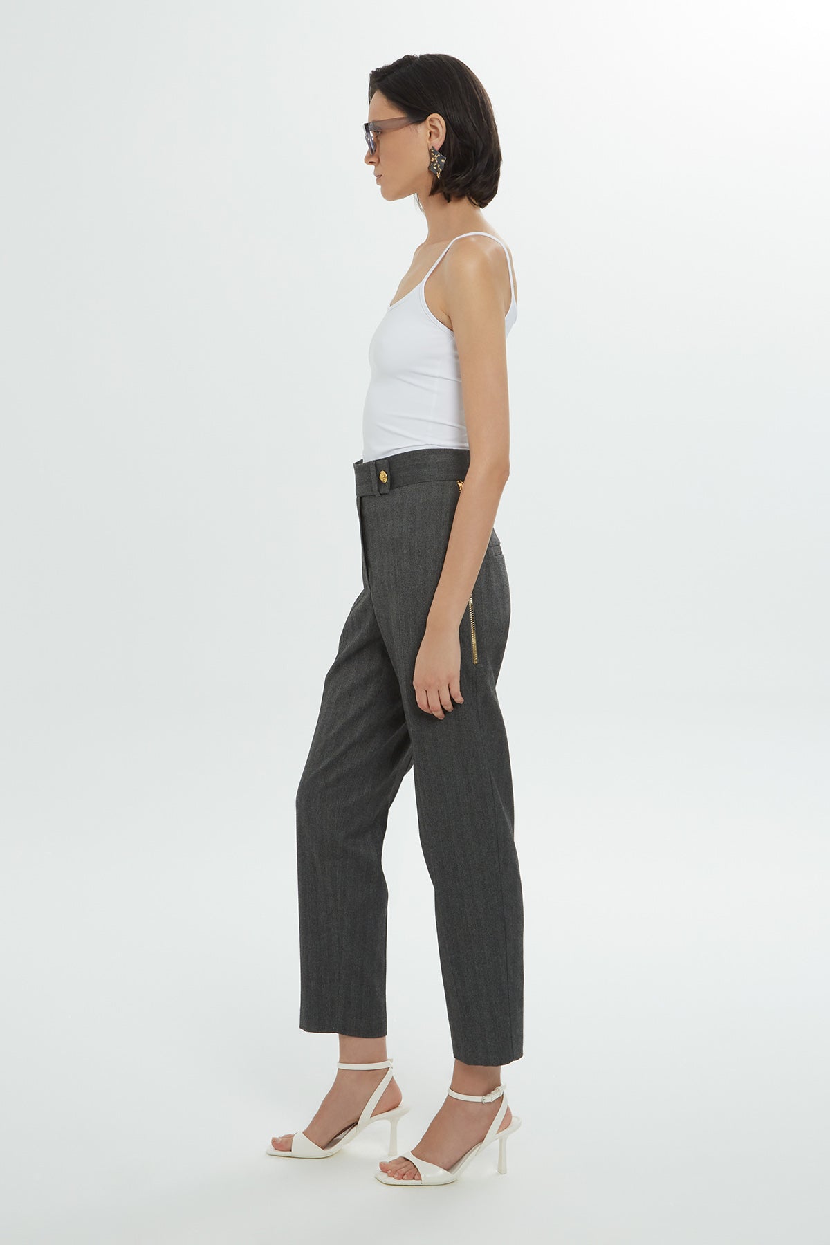 Grey Elasticated Waist Wide-Leg Trousers