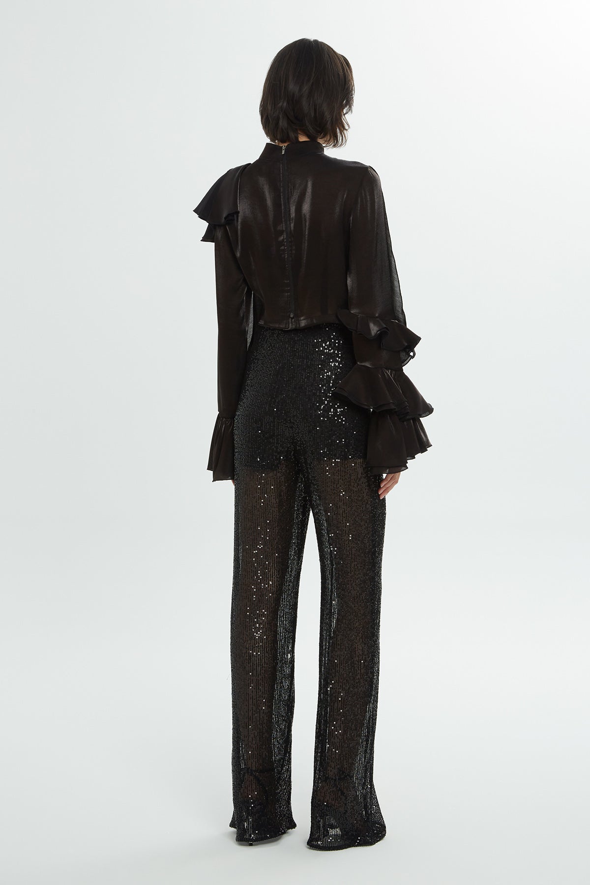 Black Ruffle Detail Blouse