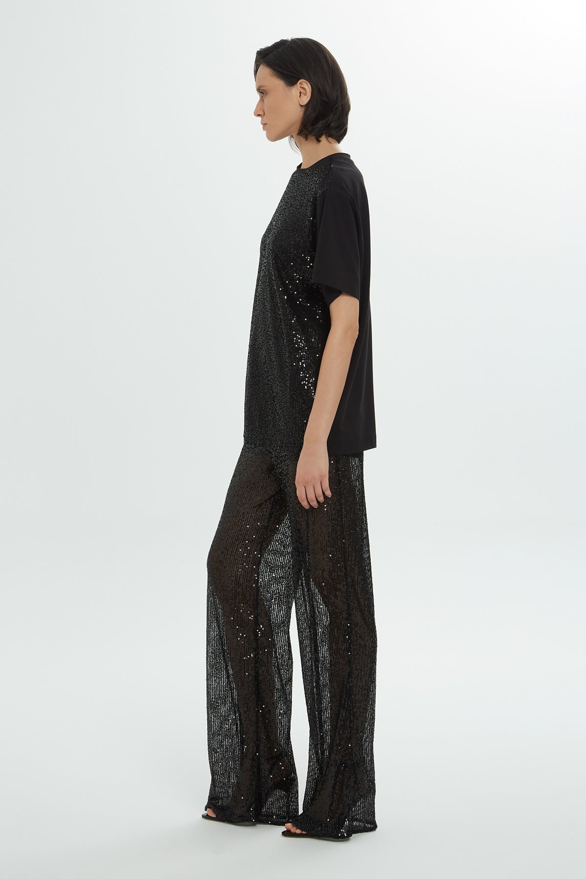 Black Short Sleeve Sequin Blouse