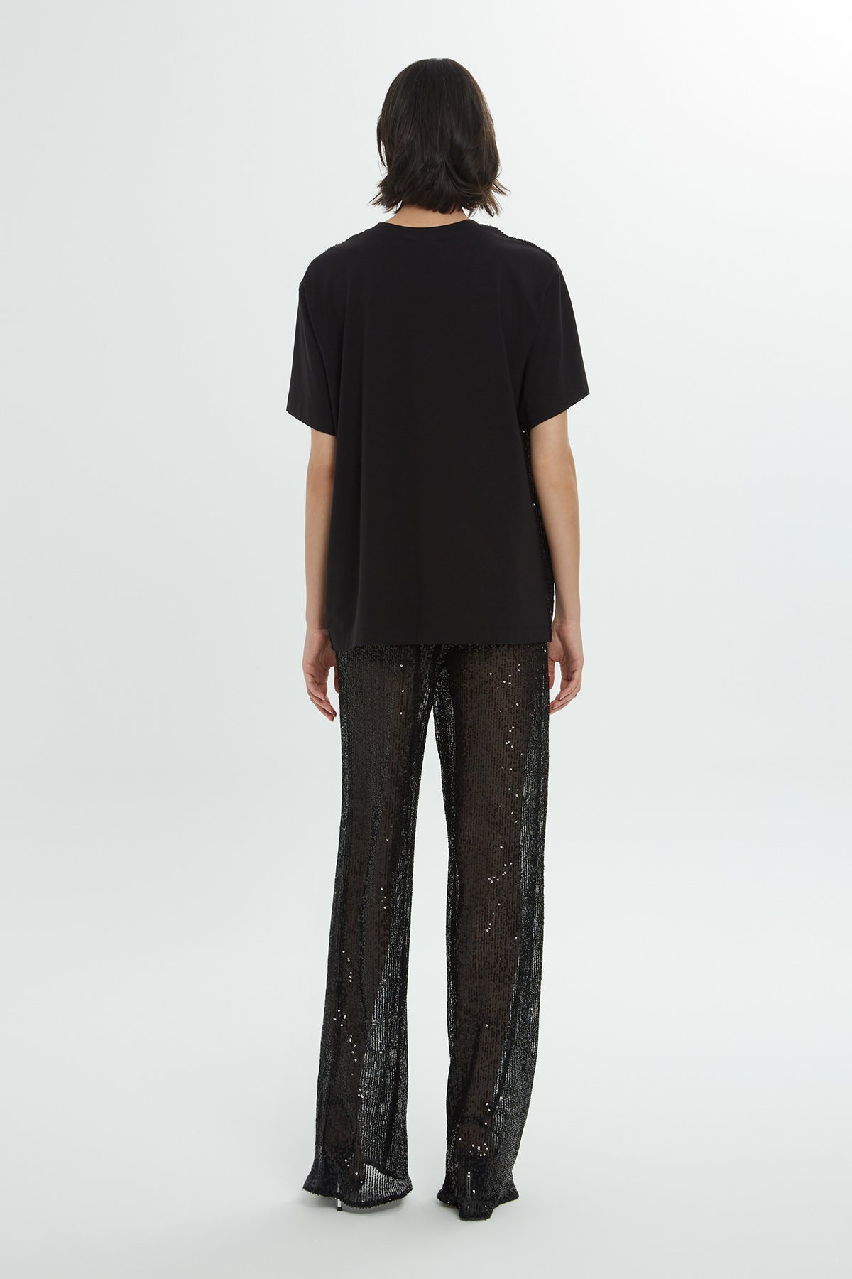 Black Short Sleeve Sequin Blouse