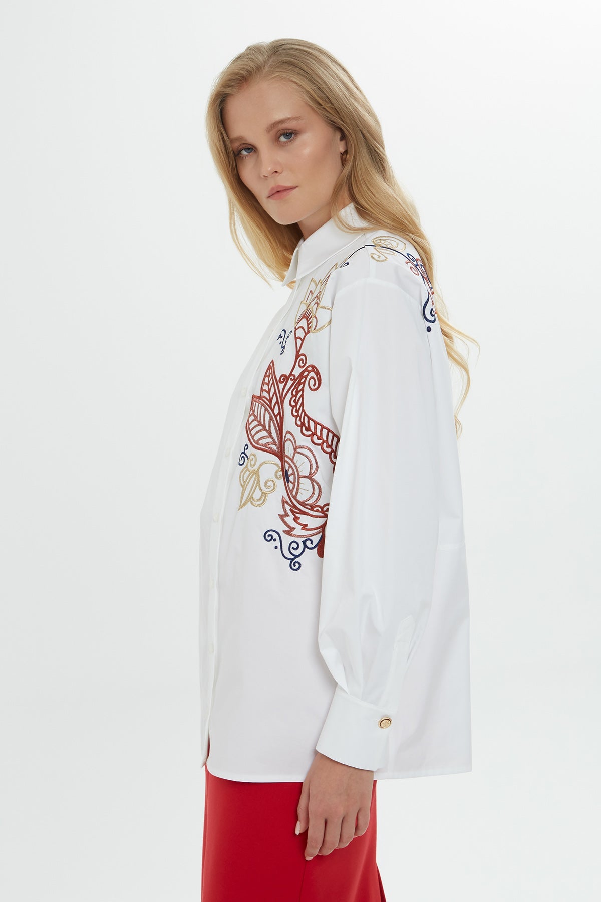White Embroidered Cotton Shirt