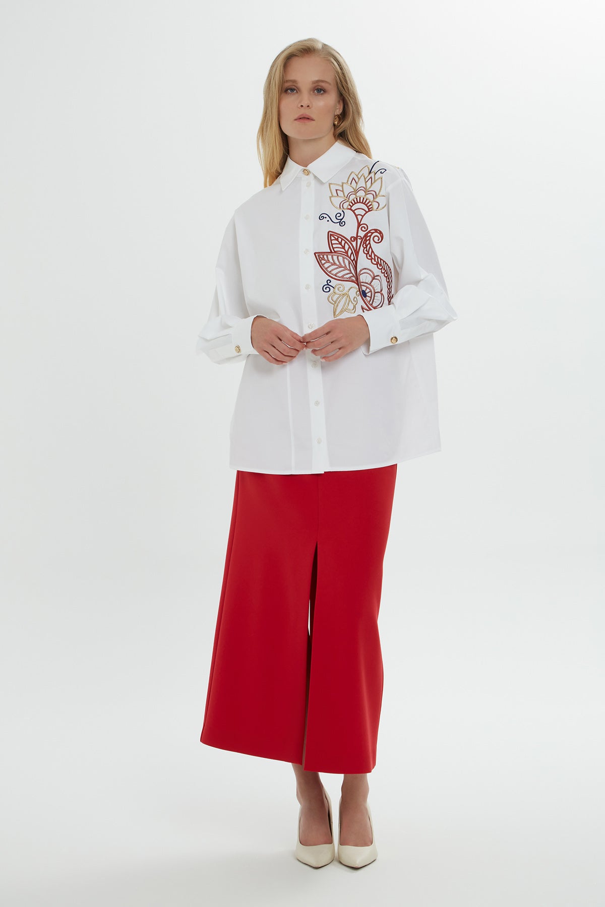 White Embroidered Cotton Shirt