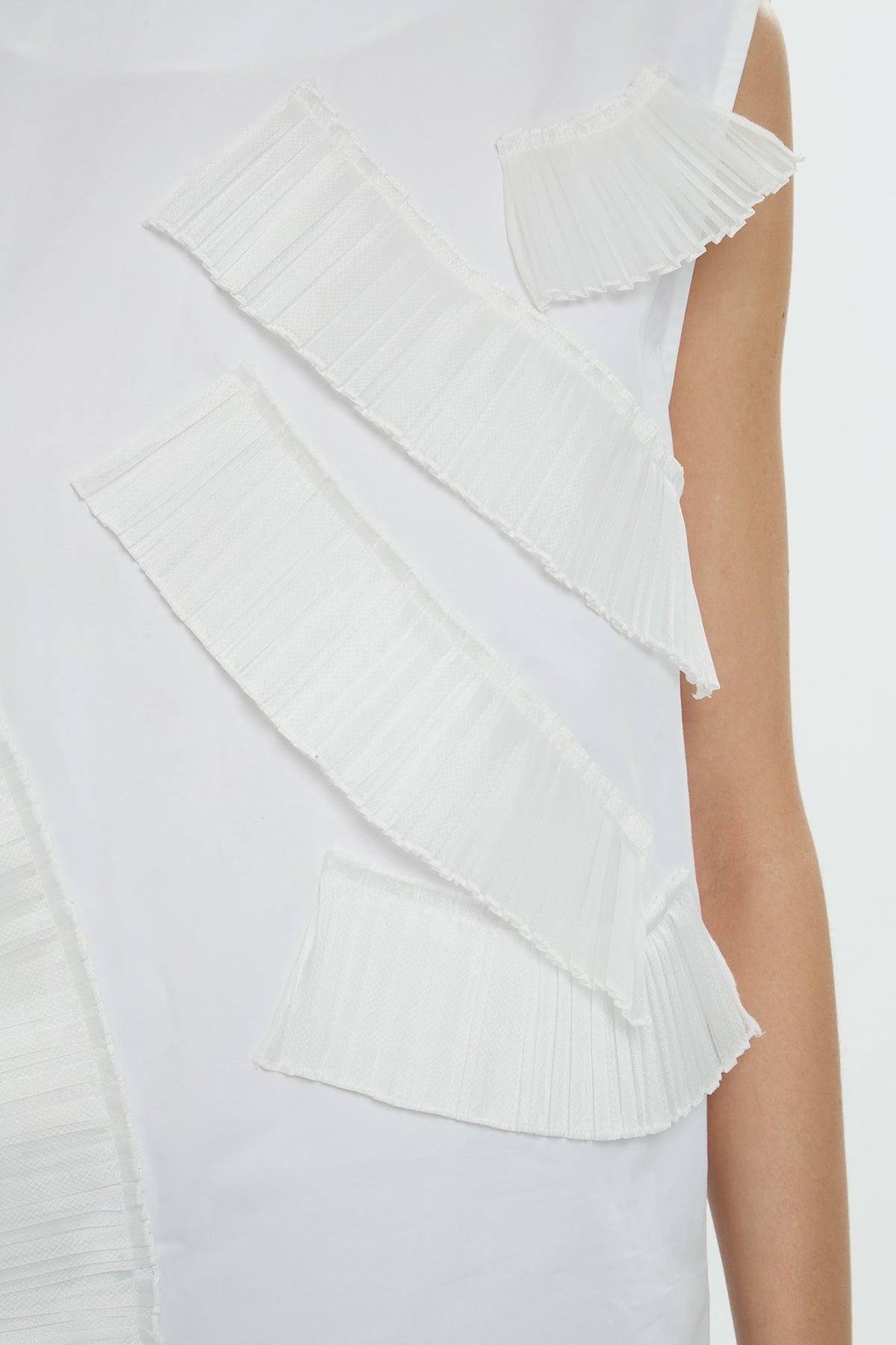 White Pleated Panel Sleeveless Blouse