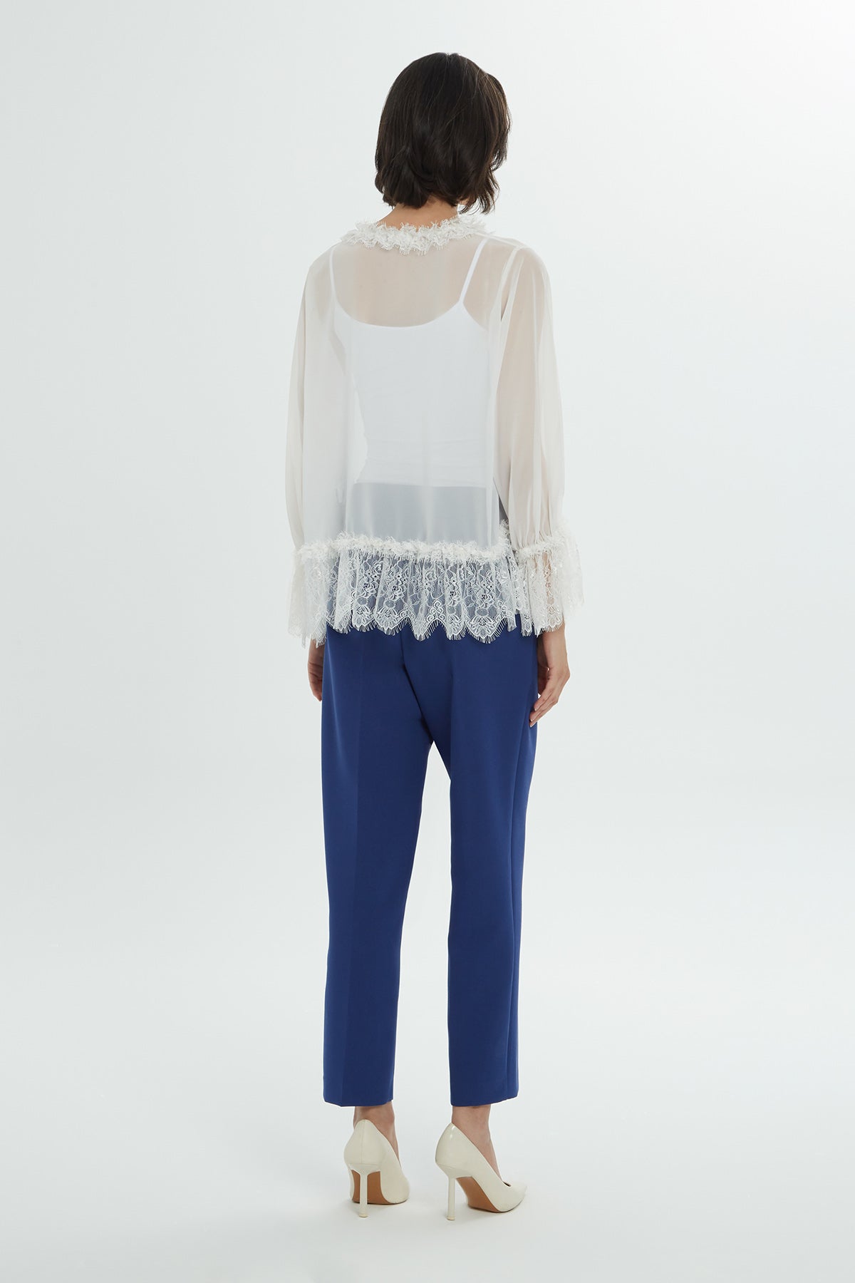 Ecru Lace Detail Chiffon Blouse