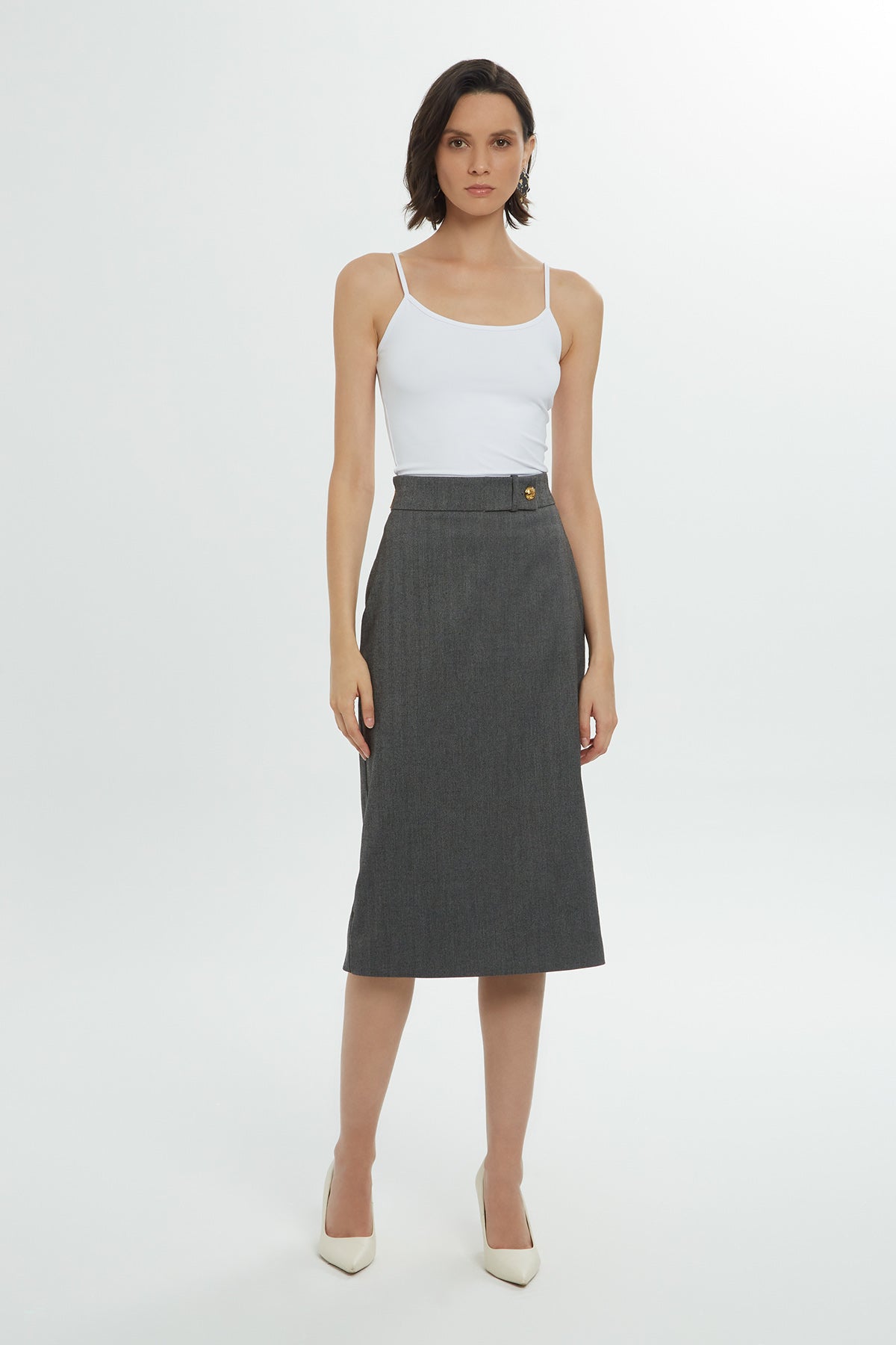 Grey Midi Pencil Skirt