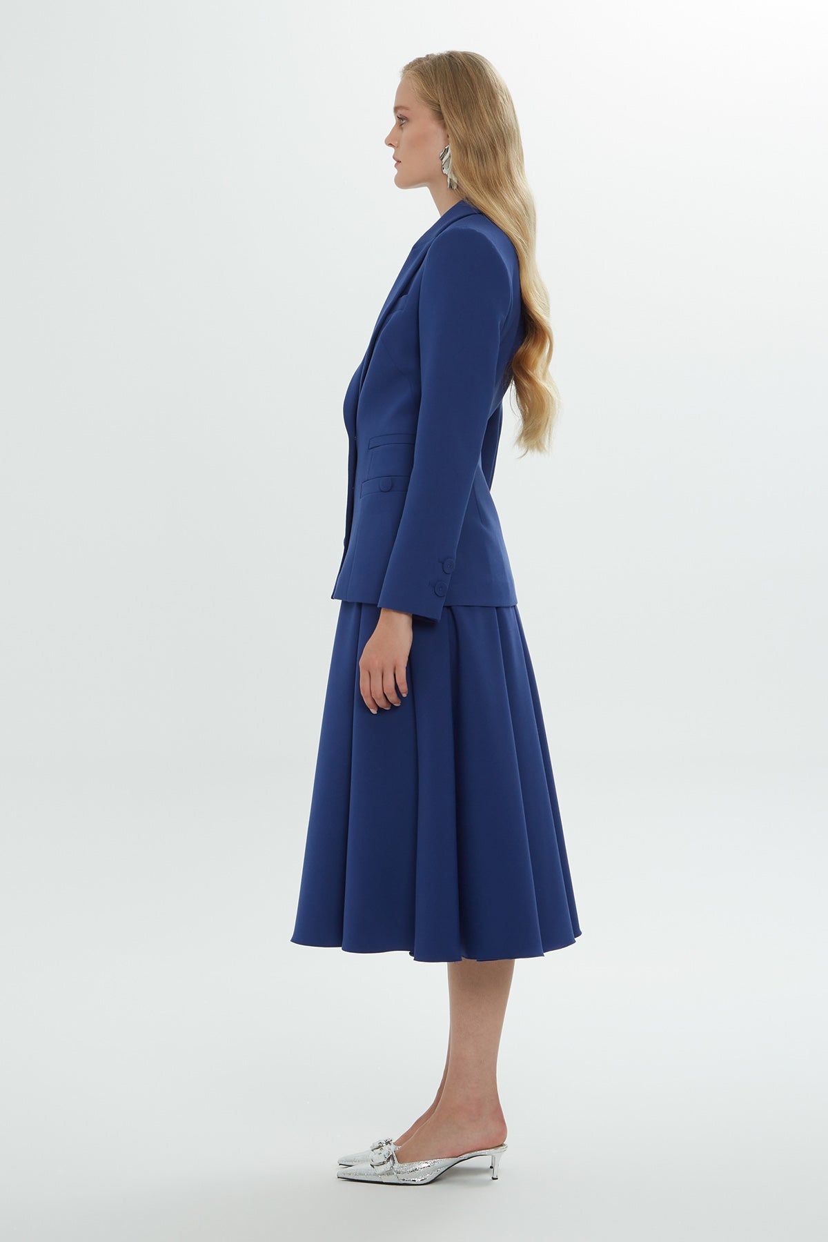 Snap Detail Shoulder Pad Pleated Pocket Lined Jacket