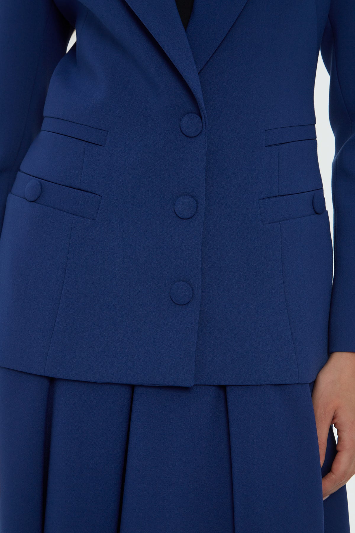 Snap Detail Shoulder Pad Pleated Pocket Lined Jacket