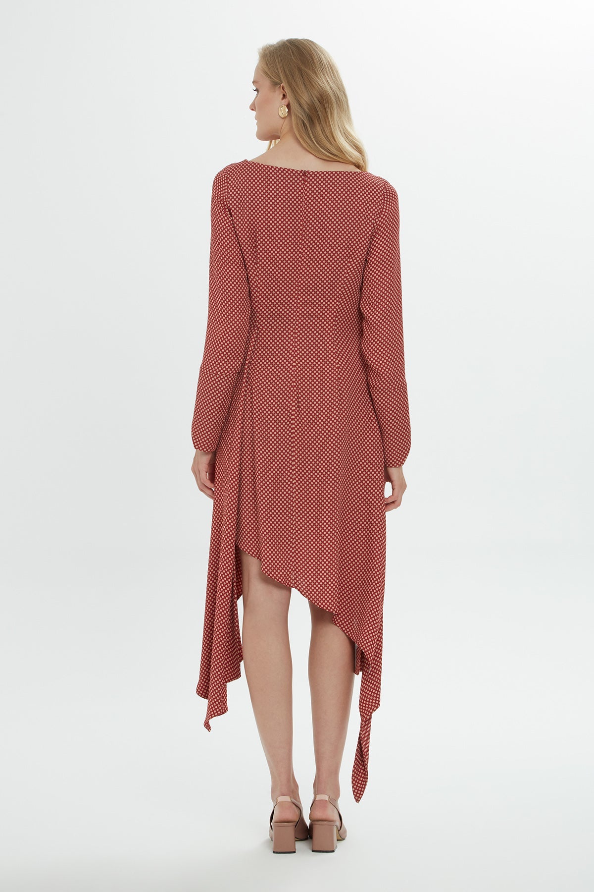 Red Polka Dot Asymmetric Midi Dress