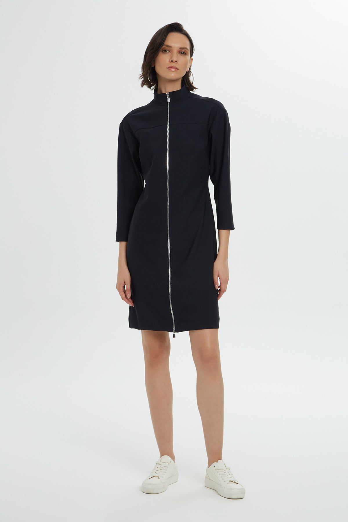 Navy Zip-Front Mini Dress