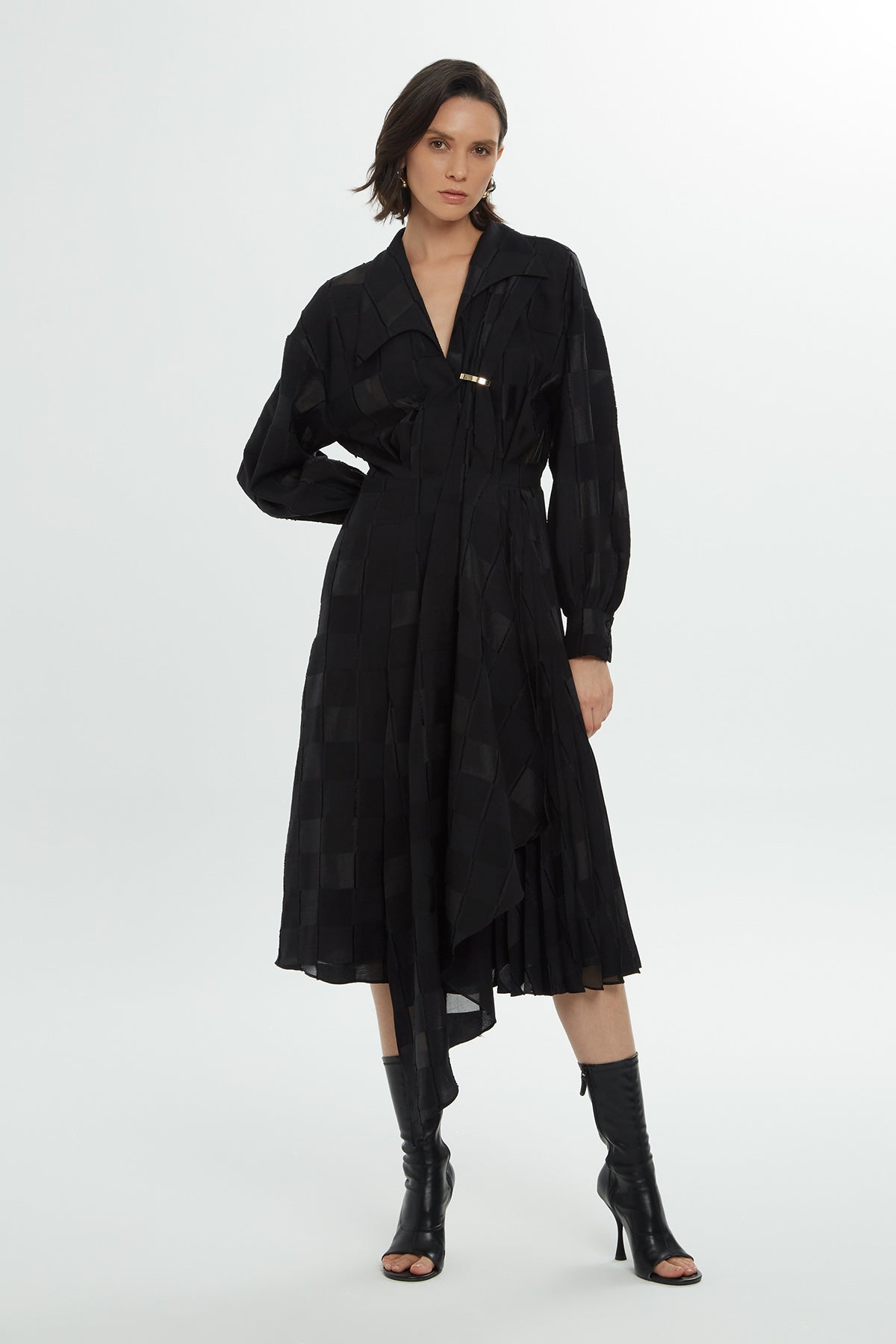 Black Patterned Midi Dress