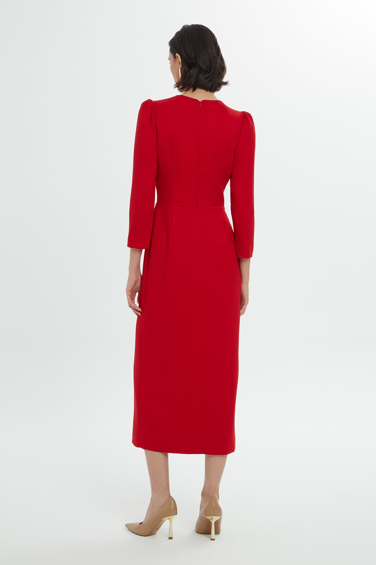 Red Midi Long Sleeved Dress
