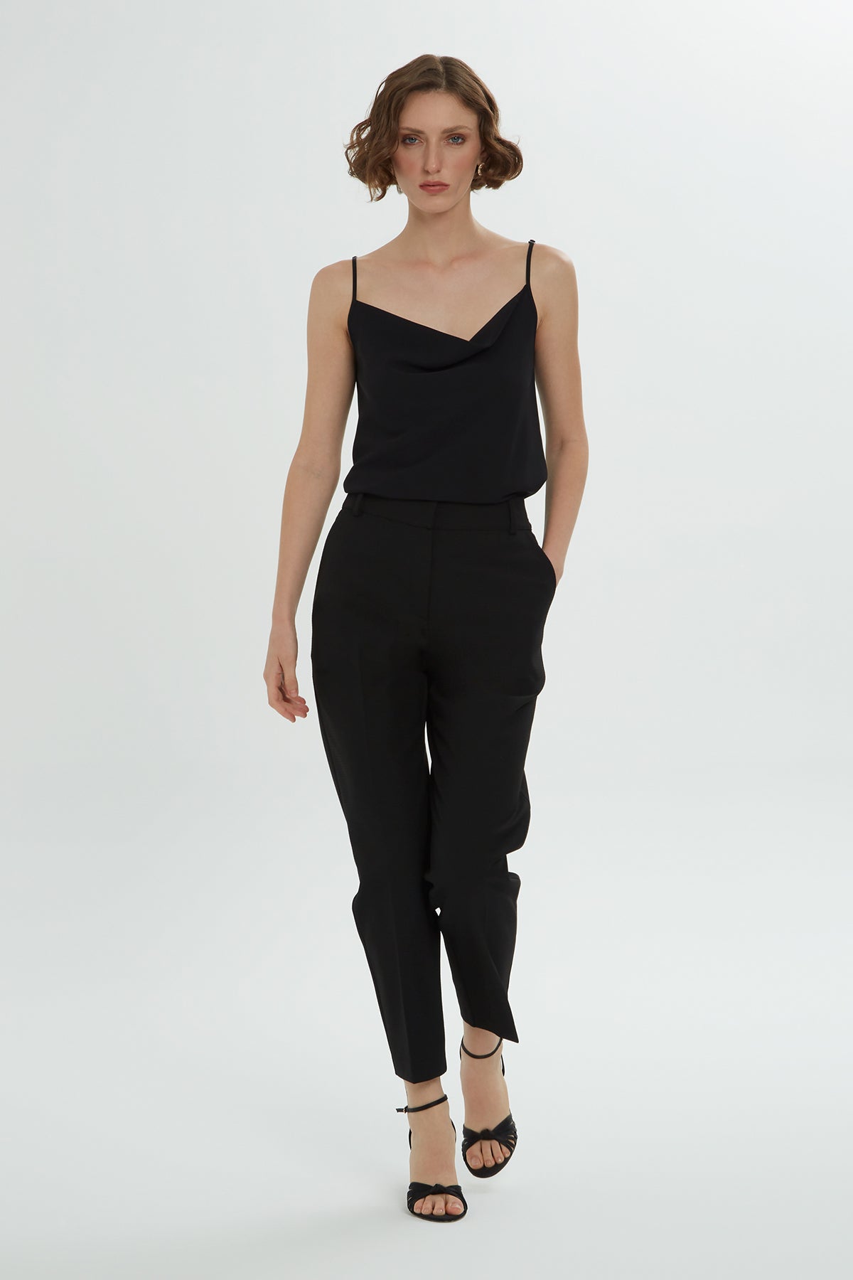 Black Drape Neck Strappy Blouse