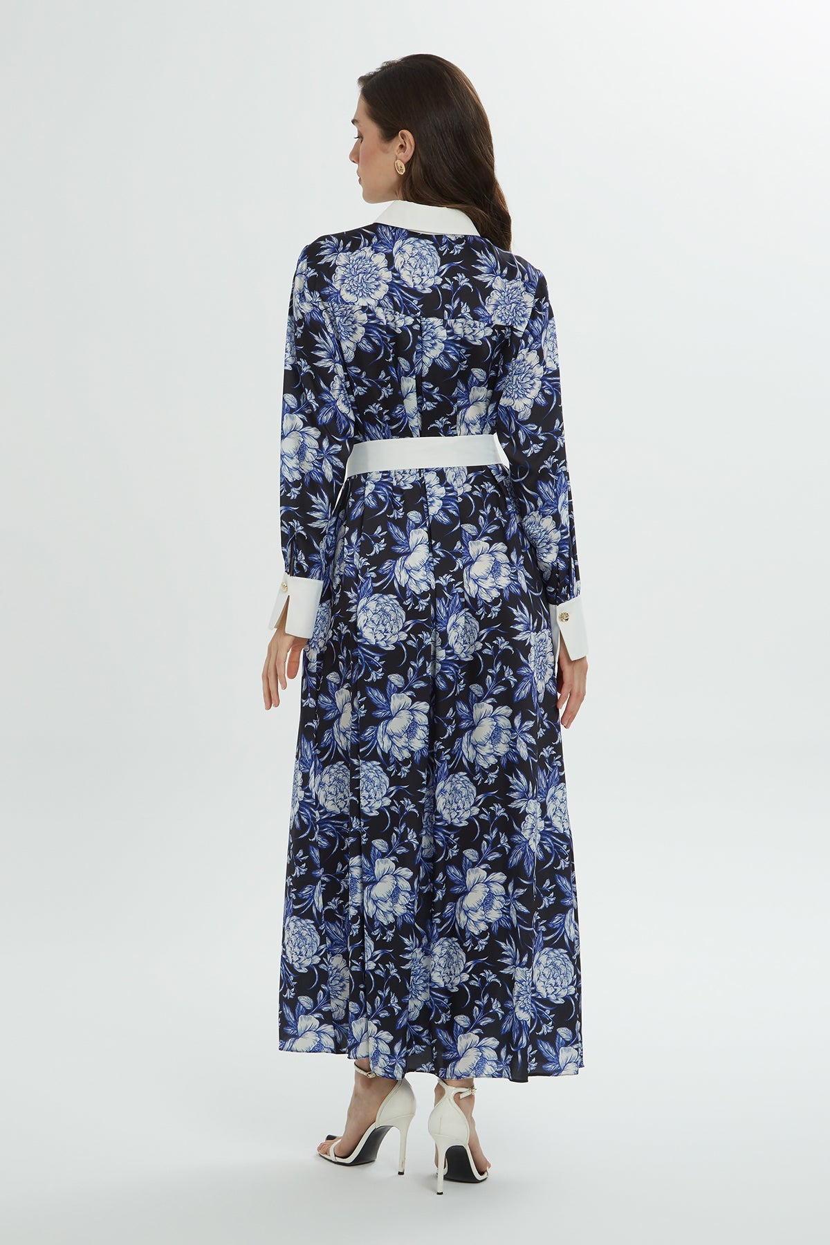 Shirt Collar Patterned Midi Dress