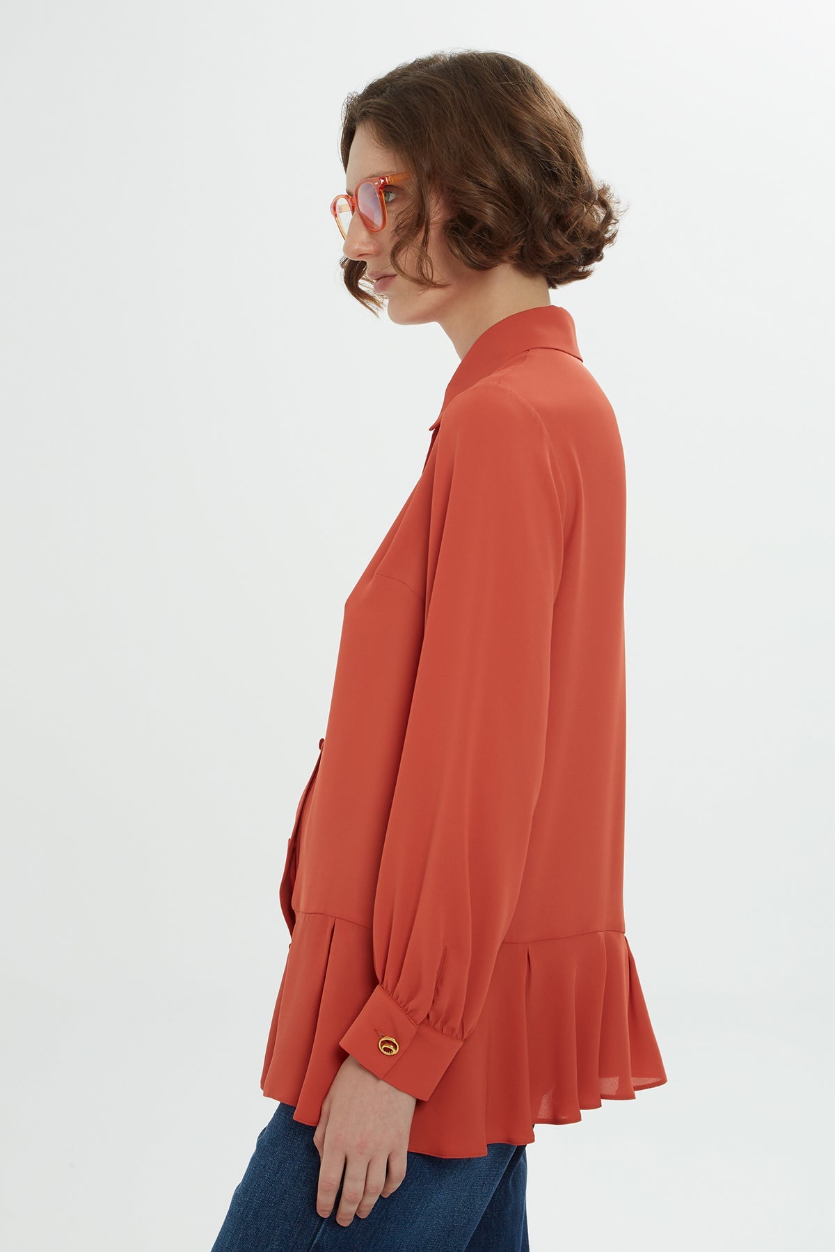 Orange Ruffled-Hem Shirt
