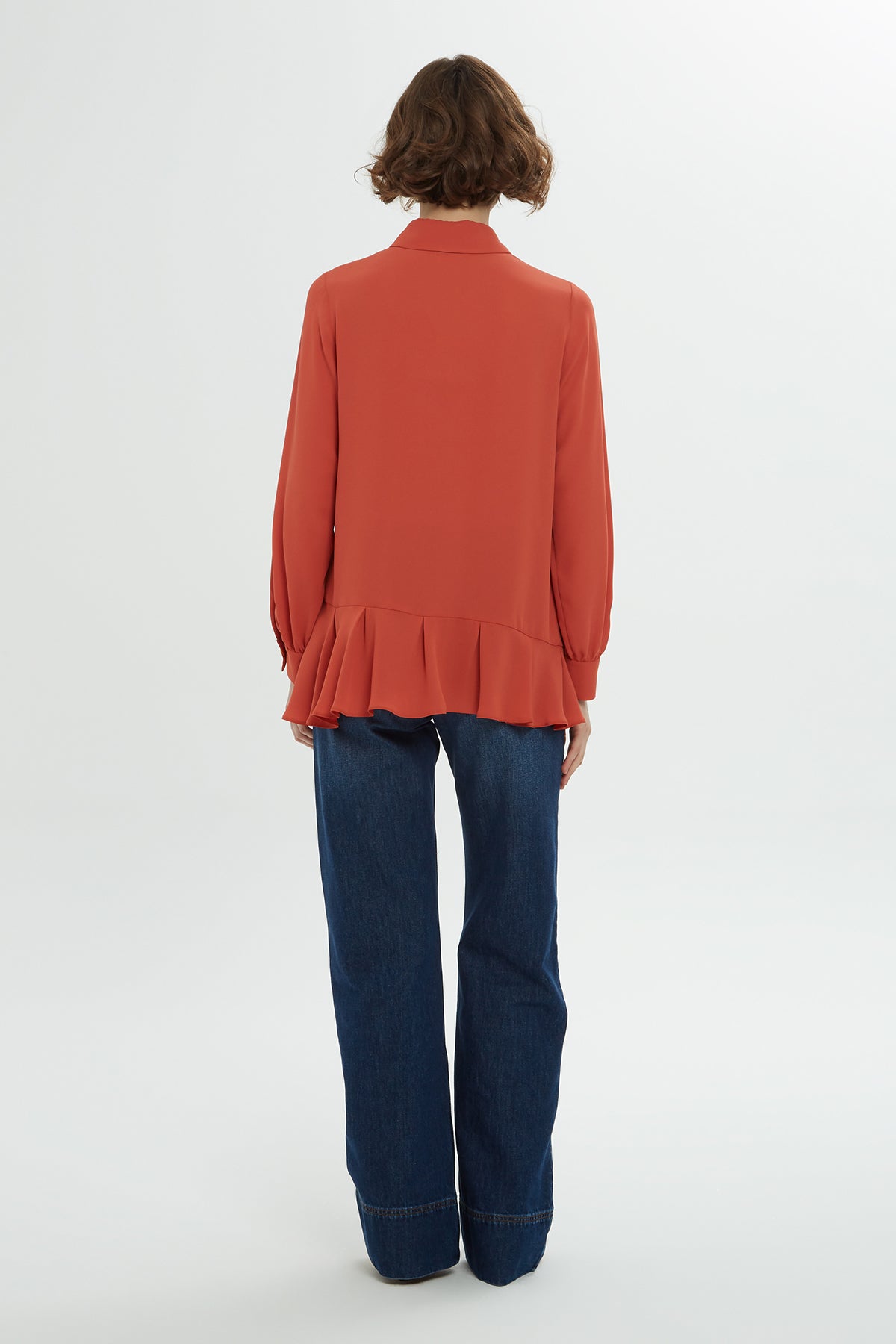 Orange Ruffled-Hem Shirt