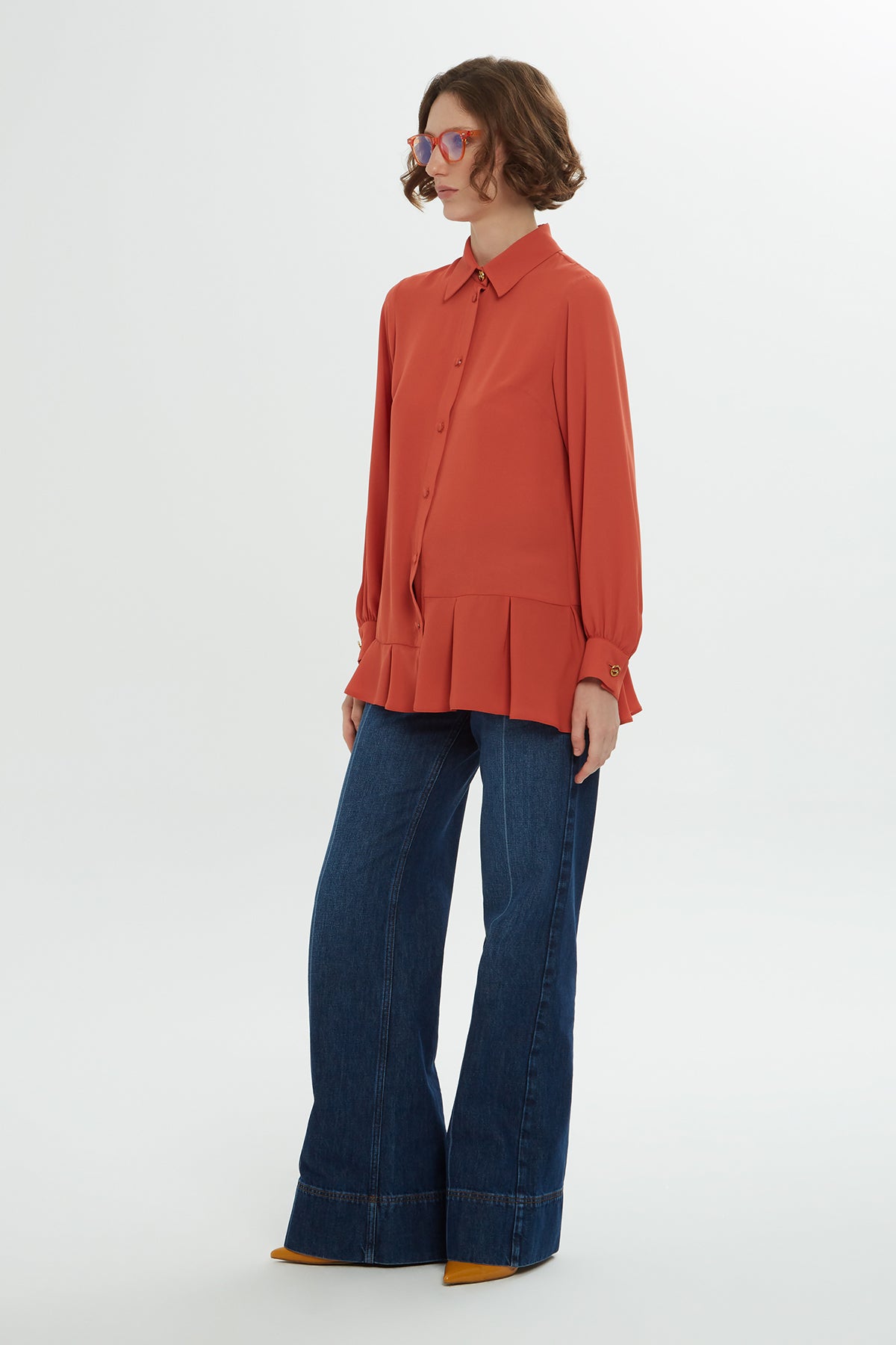 Orange Ruffled-Hem Shirt