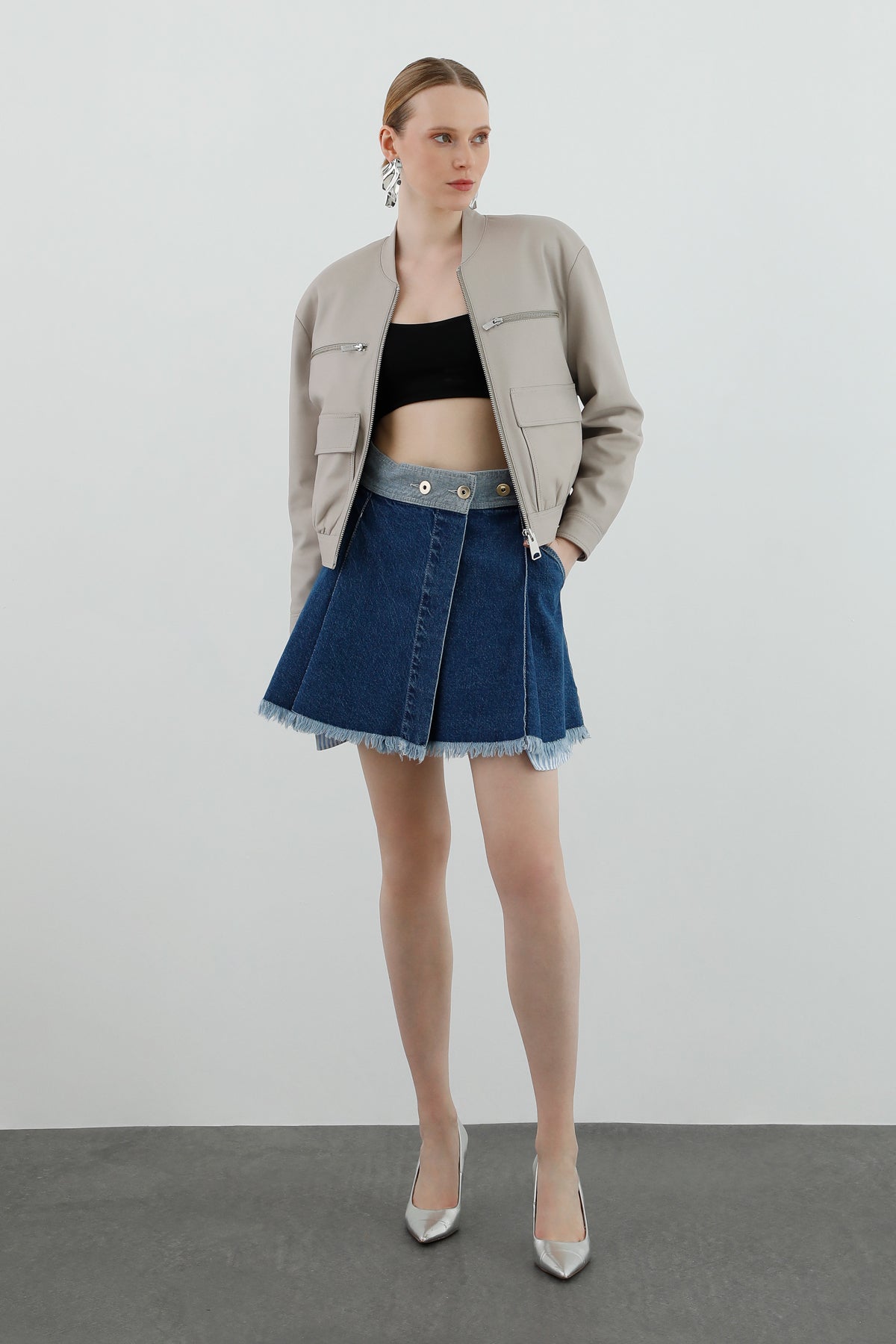 Short Leather Bomber Jacket