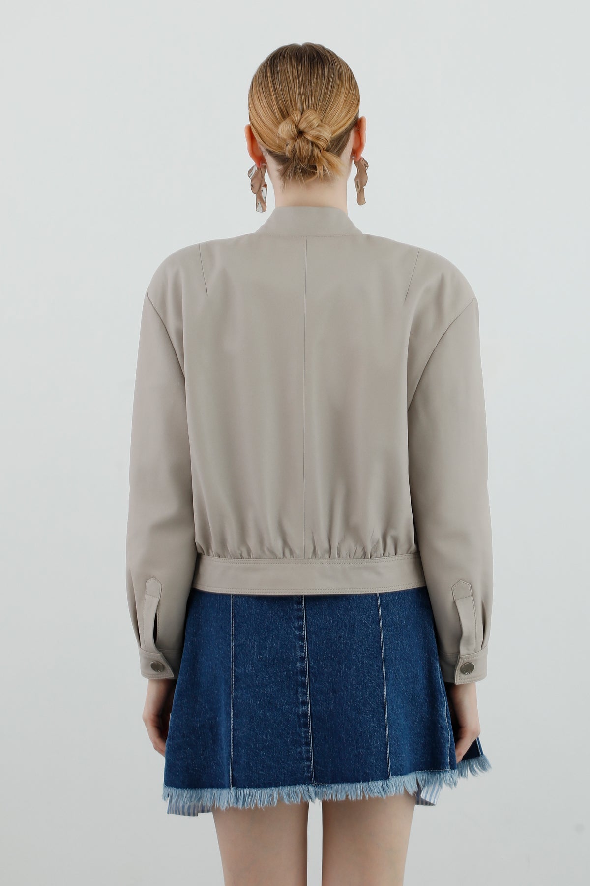 Short Leather Bomber Jacket