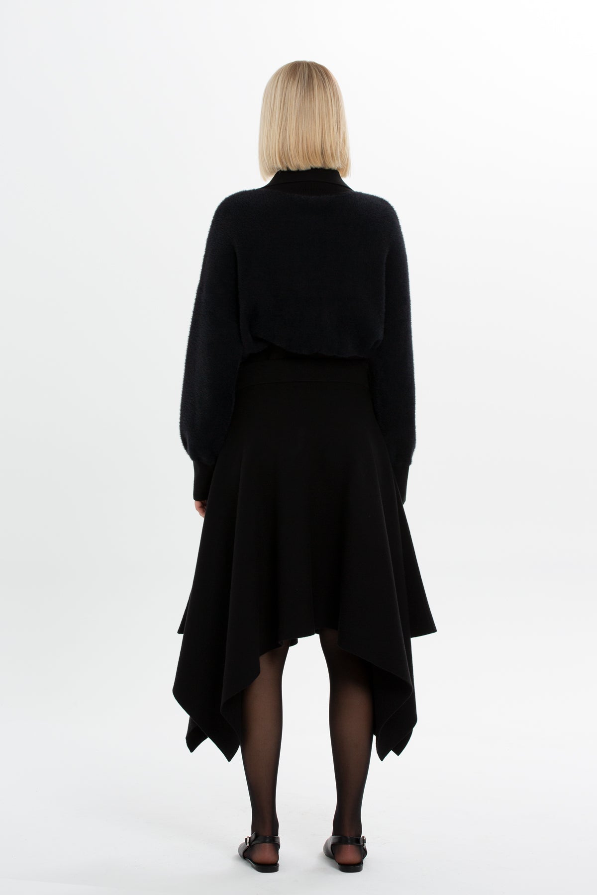 Black Asymmetric Knit Midi Skirt