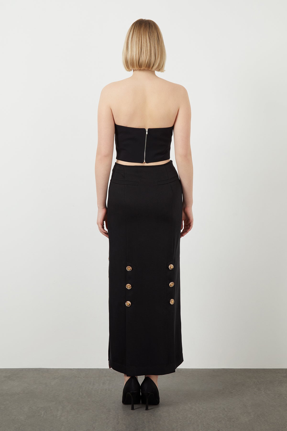 Black Button-Front Maxi Skirt