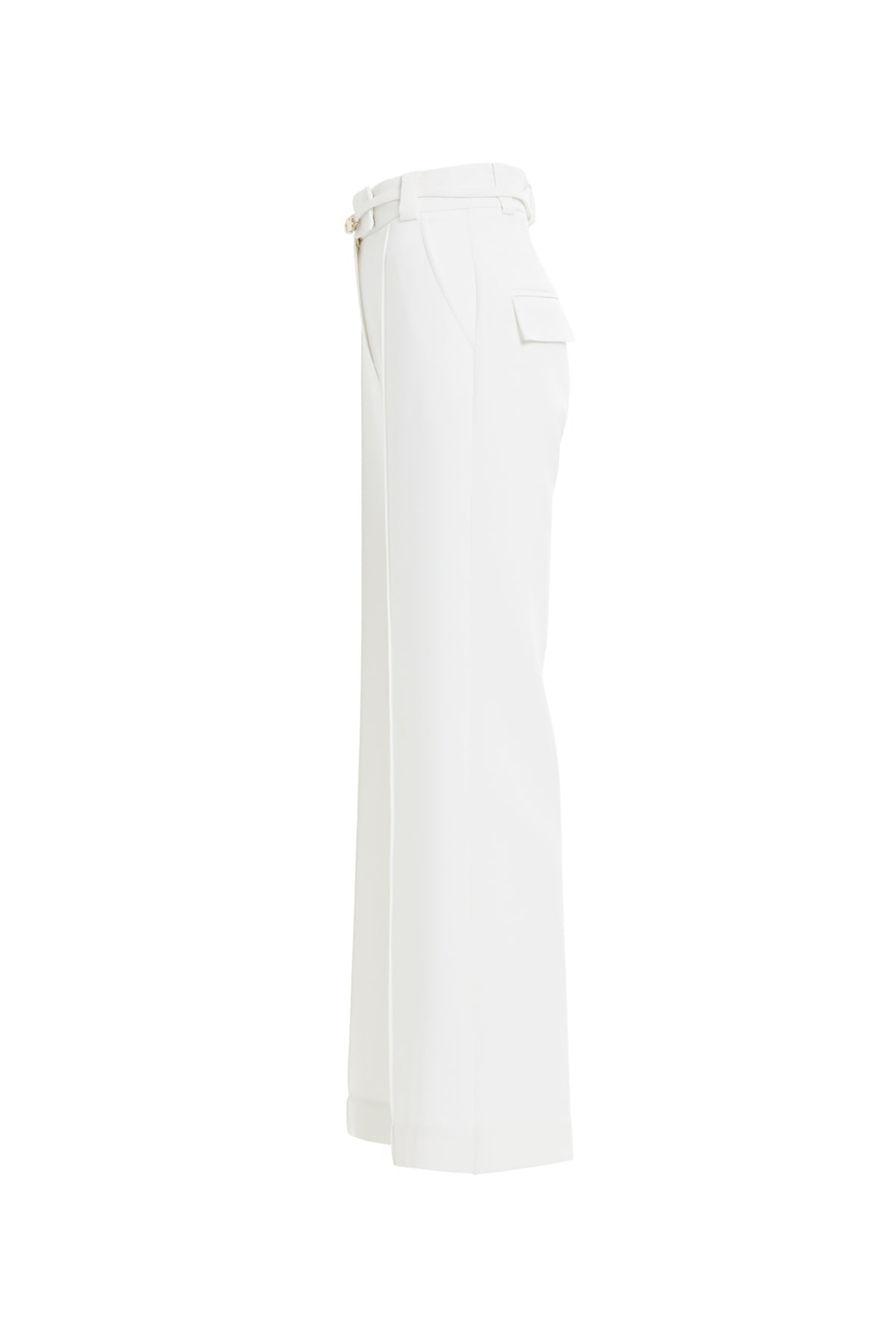 White Wide-Leg Fabric Trousers