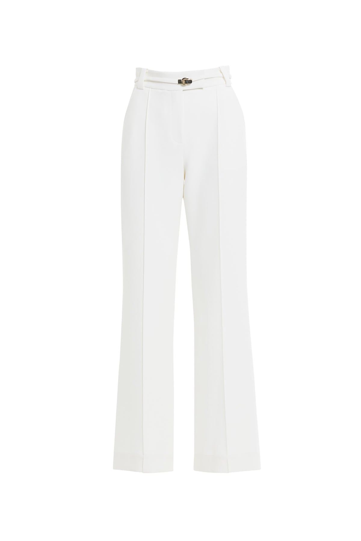 White Wide-Leg Fabric Trousers