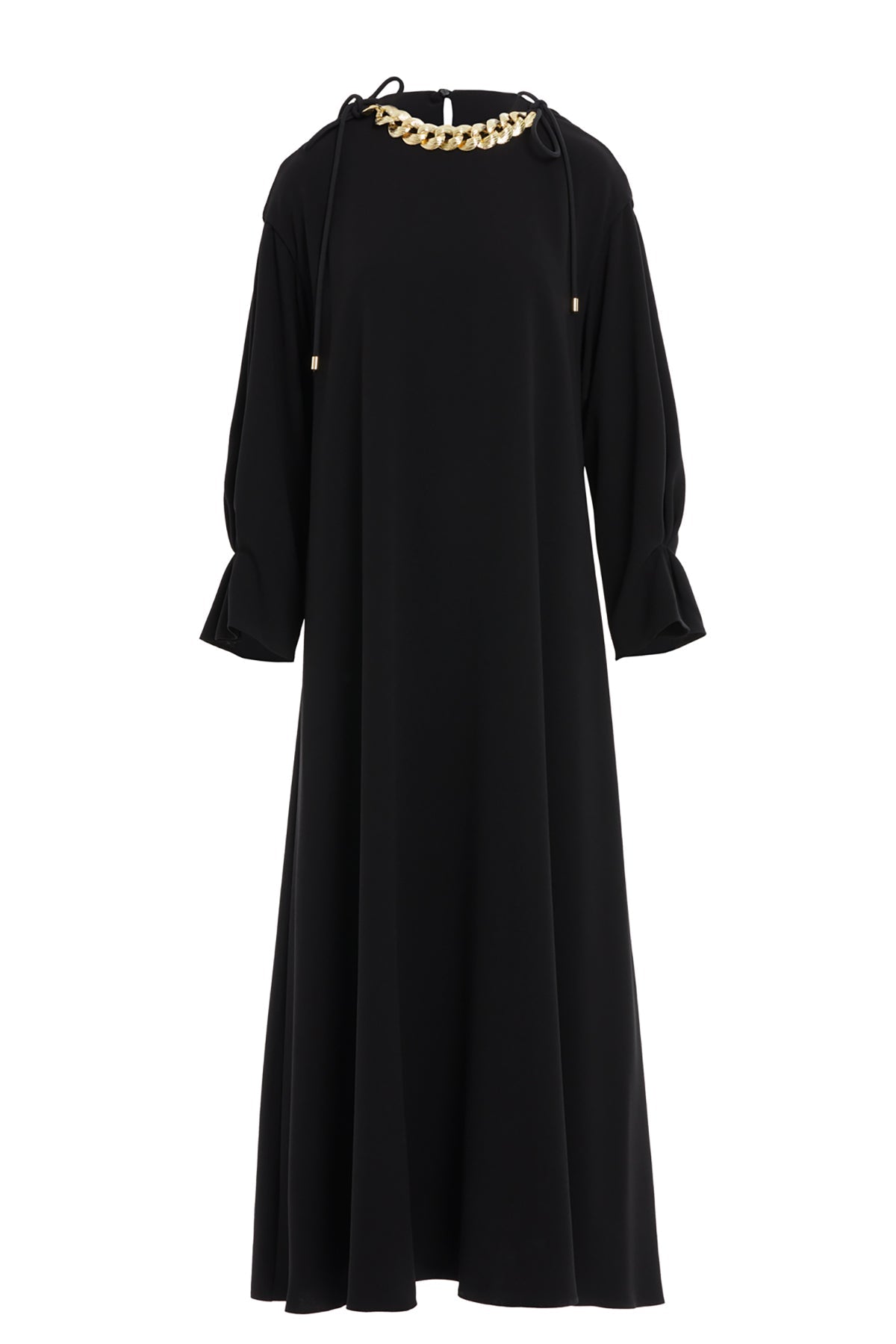 Black Accessory-Detail Midi Dress