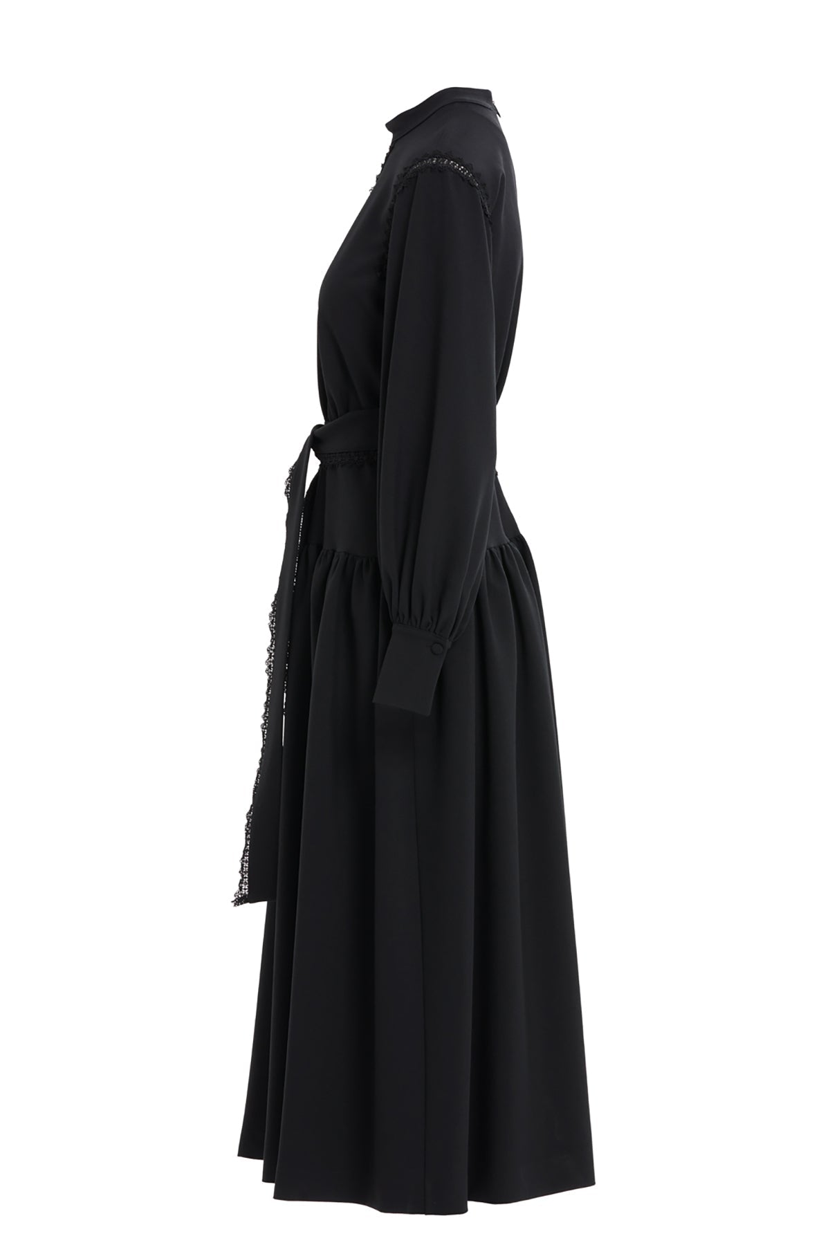 Black Stripe-Detail Midi Dress