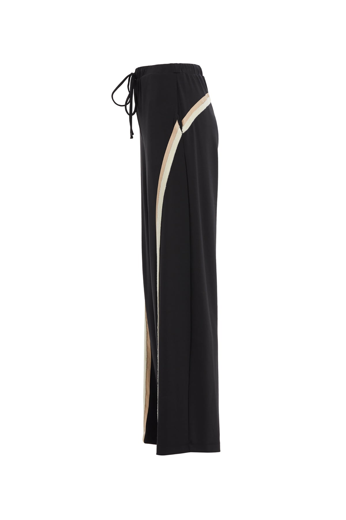 Black Stripe-Detail Wide-Leg Sweatpants