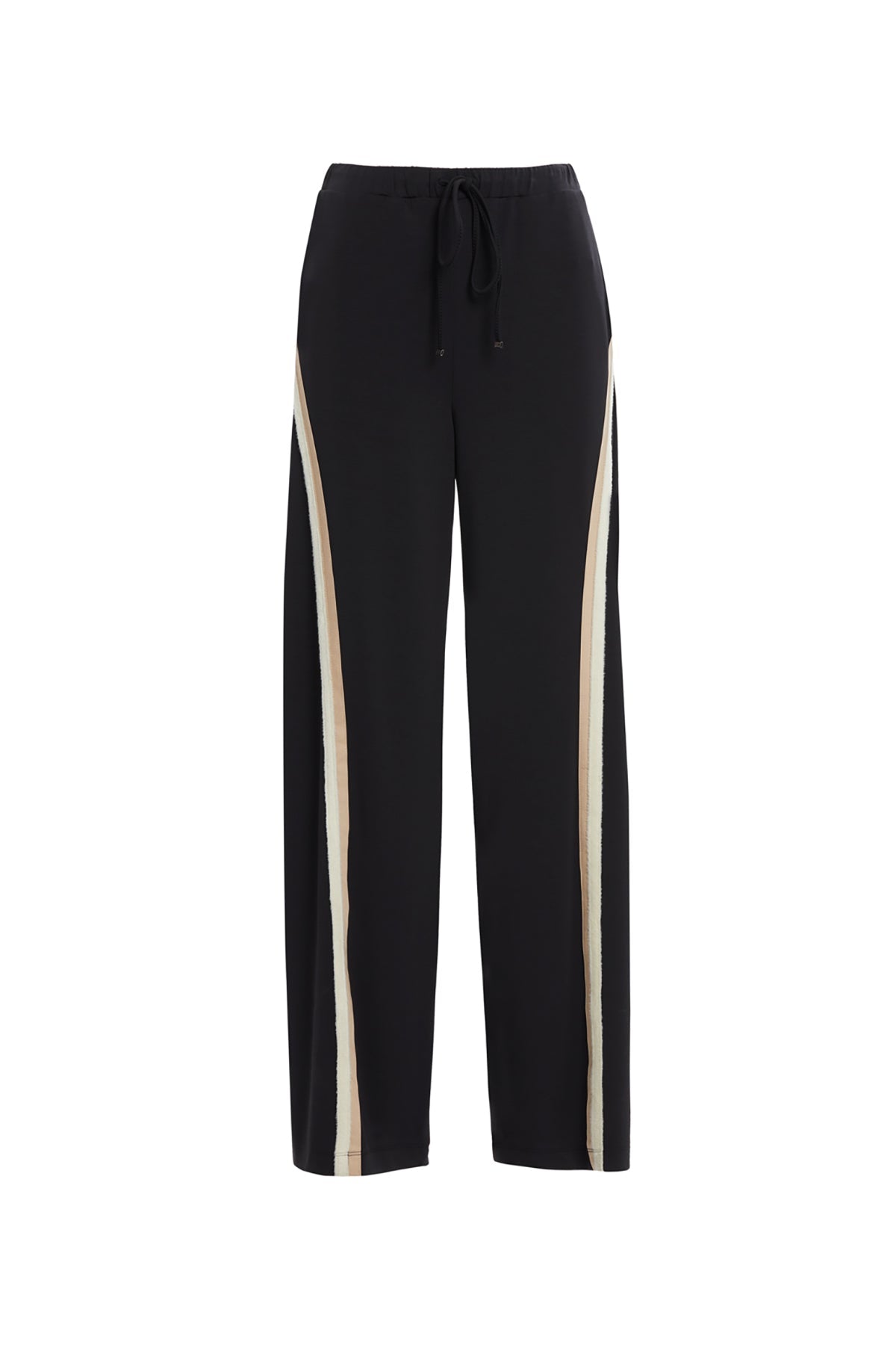 Black Stripe-Detail Wide-Leg Sweatpants